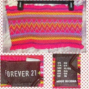 Forever 21 Red/Multiclr Zig Zag Design Sleeveless Smocked Crop/Bandeau Top Sz 0X